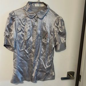 Hello Kitty rhinestone grey silk blouse